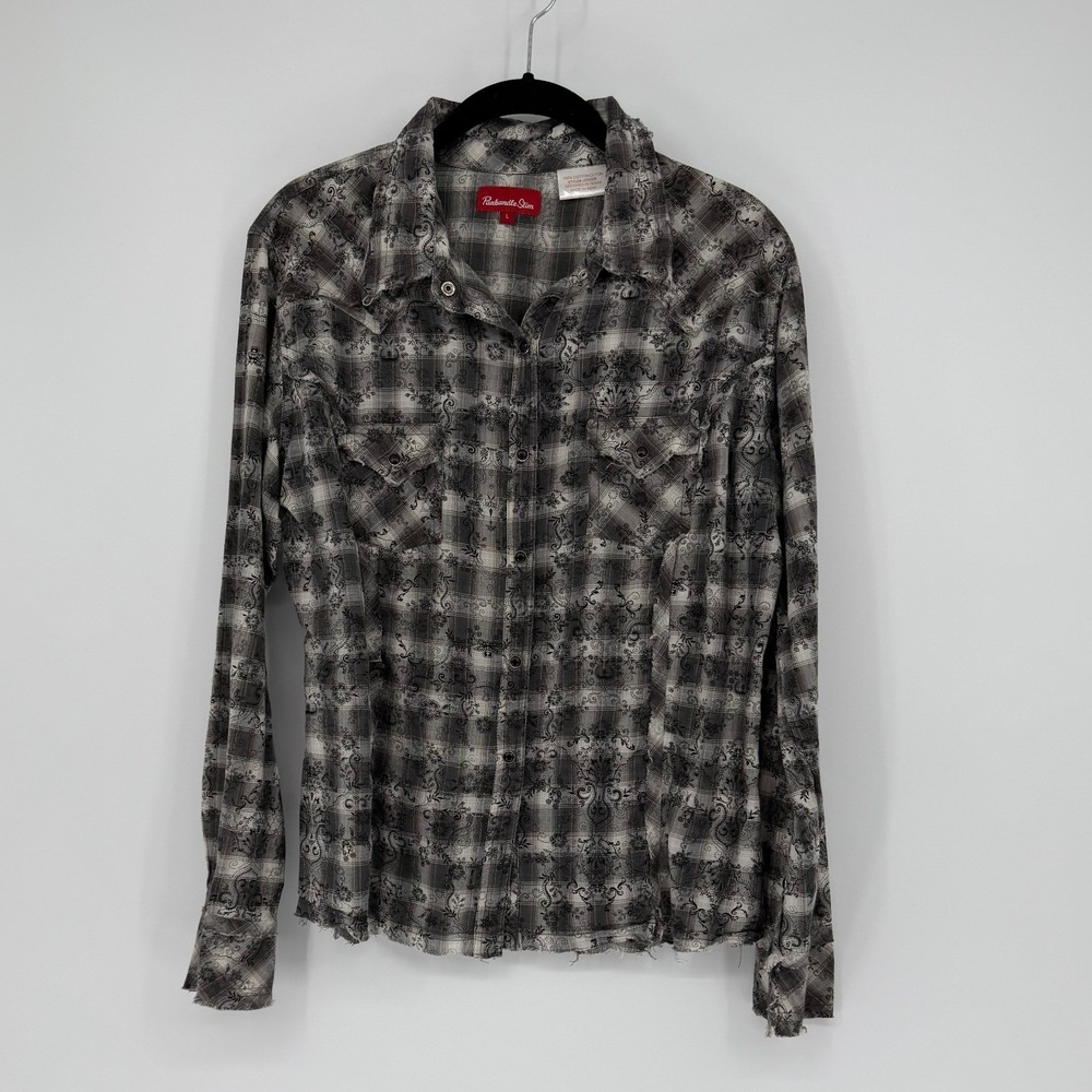 Panhandle Slim Womens Gray Plaid Paisley Western Pearl Snap Shirt Large